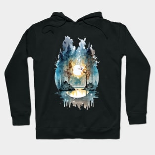 Mountain lake surrounded with trees - 2 Hoodie